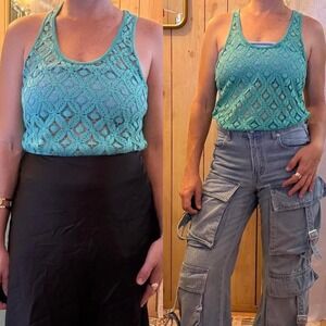 Rainbow turquoise crochet-ish tank top‎